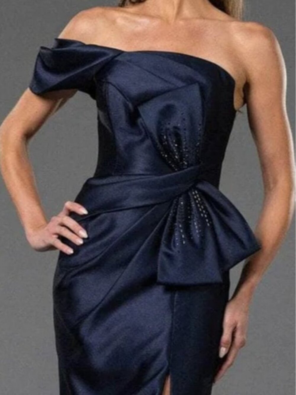 NWT Terani Couture 251E4555 One Shoulder Mother of the Bride Dress Navy size 8 - Picture 2 of 7